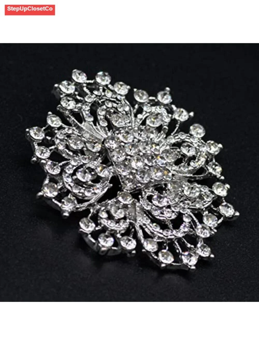 2.5 Inch Rhinestone Brooch Pin Crystal Silver Zinc Alloy